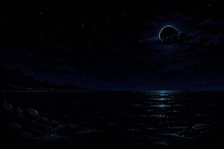 Original pixel-art night sea used as a sample archive image